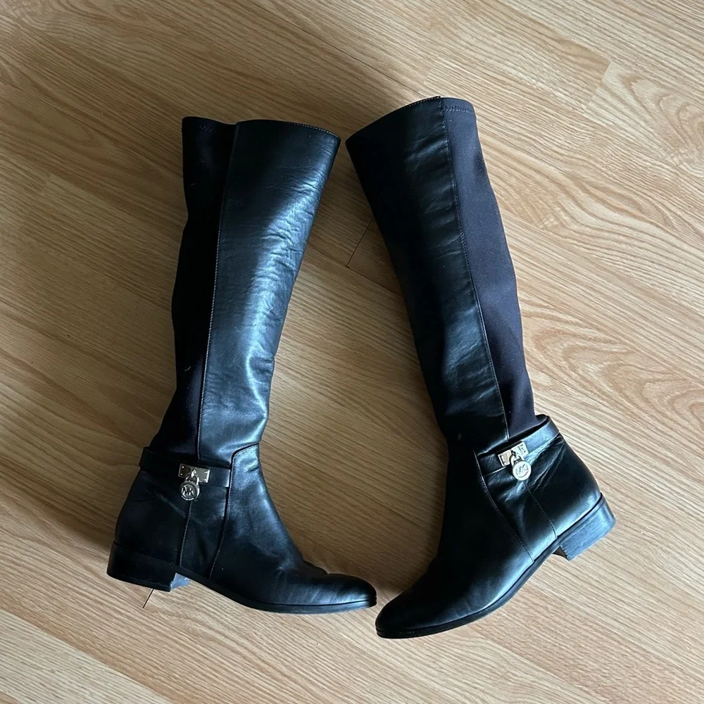 Michael Kors Black Leather Hamilton Tall Boots 6.5M
